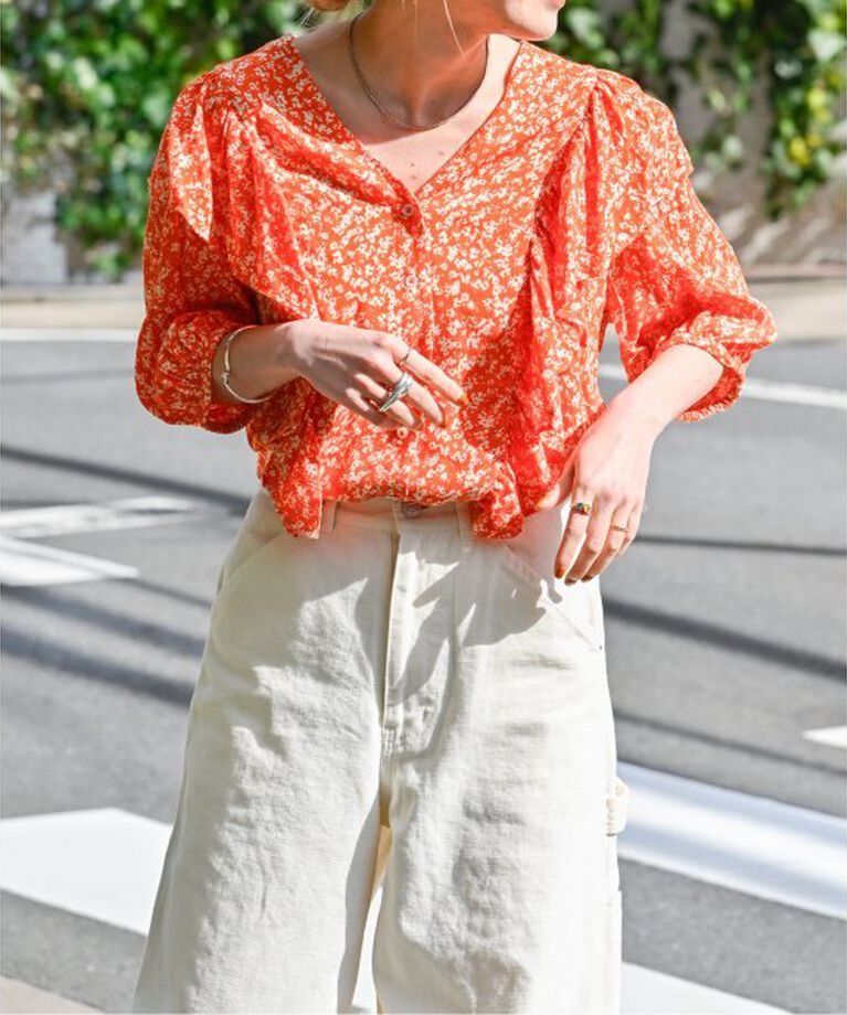 OUTDOOR PRODUCTS Usual Things「フラワープリント5Sフリルブラウス」|シャツ・ブラウス|