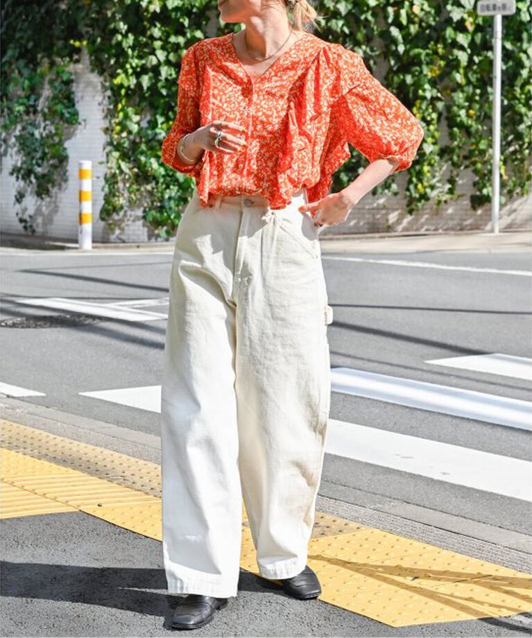 OUTDOOR PRODUCTS Usual Things「フラワープリント5Sフリルブラウス」|シャツ・ブラウス|