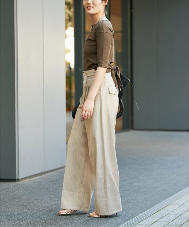 IENA LA BOUCLE「IENA LA BOUCLE ストライプベルテッドタックパンツ」|スラックス|