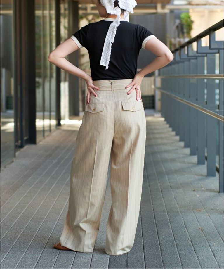 IENA LA BOUCLE「IENA LA BOUCLE ストライプベルテッドタックパンツ」|スラックス|