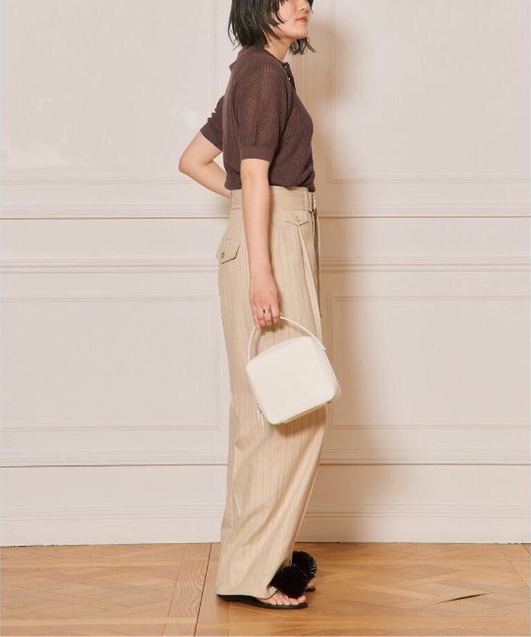 IENA LA BOUCLE「IENA LA BOUCLE ストライプベルテッドタックパンツ」|スラックス|