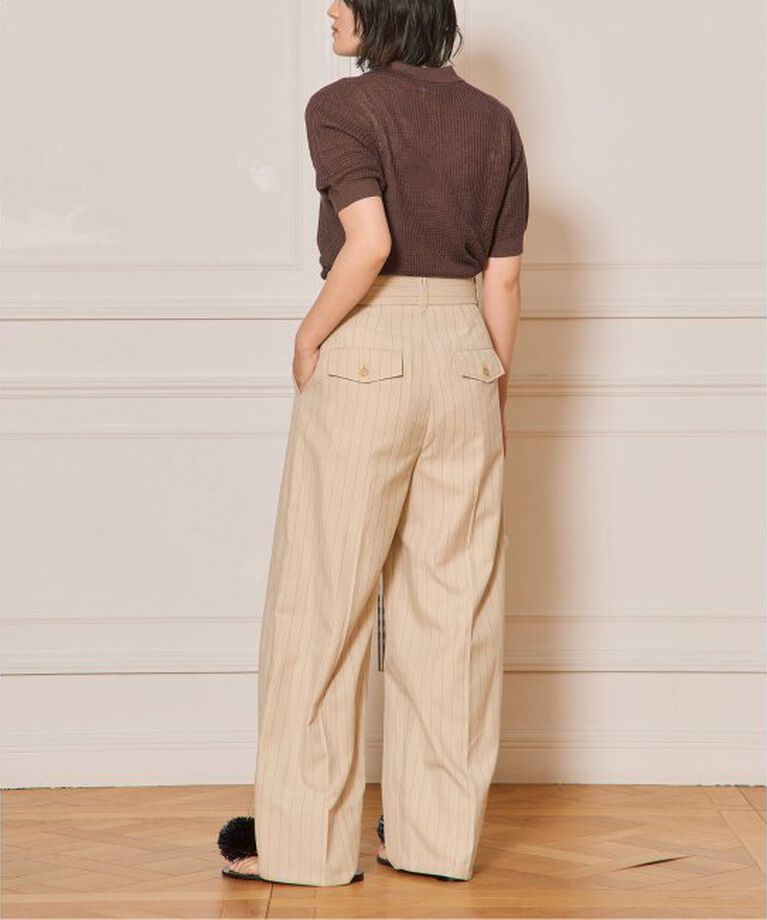 IENA LA BOUCLE「IENA LA BOUCLE ストライプベルテッドタックパンツ」|スラックス|