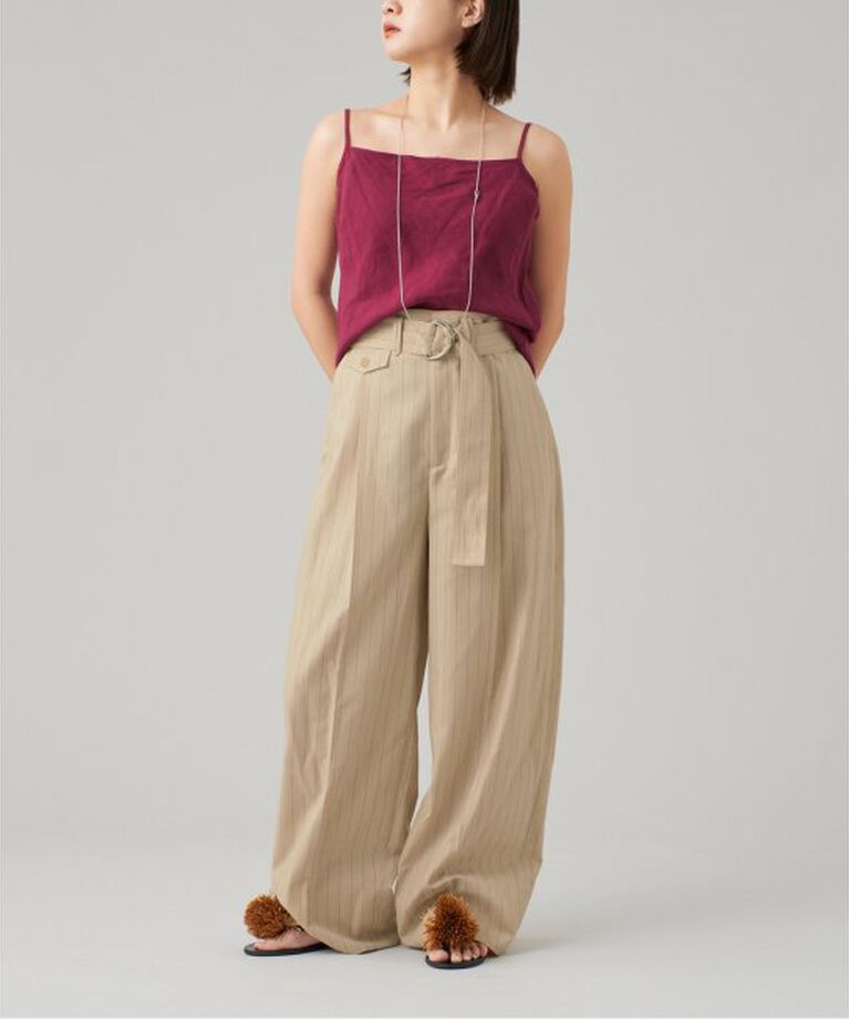 IENA LA BOUCLE「IENA LA BOUCLE ストライプベルテッドタックパンツ」|スラックス|