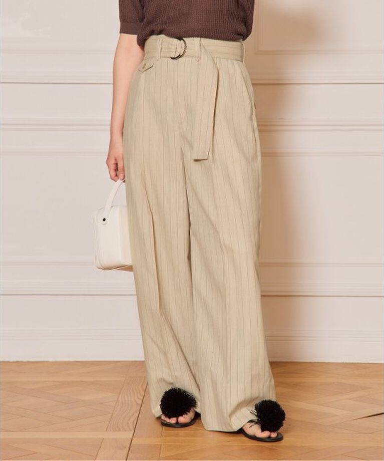 IENA LA BOUCLE「IENA LA BOUCLE ストライプベルテッドタックパンツ」|スラックス|