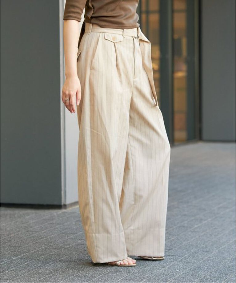 IENA LA BOUCLE「IENA LA BOUCLE ストライプベルテッドタックパンツ」|スラックス|