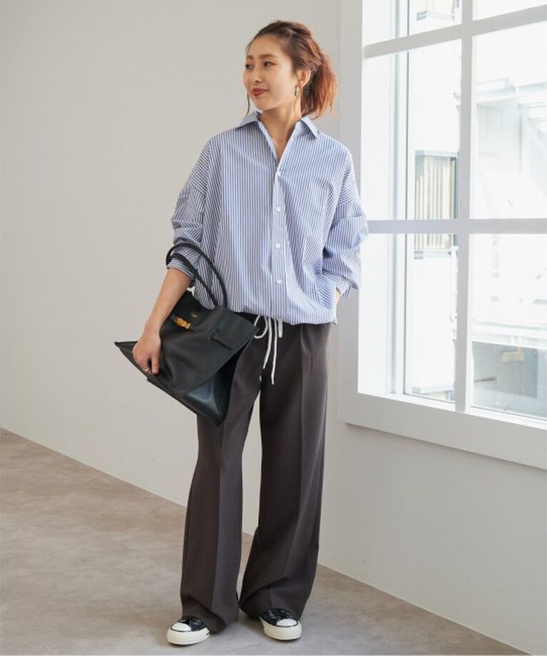 Spick and Span「《追加》CO/PEストライプヘムギャザーシャツ」|シャツ・ブラウス|