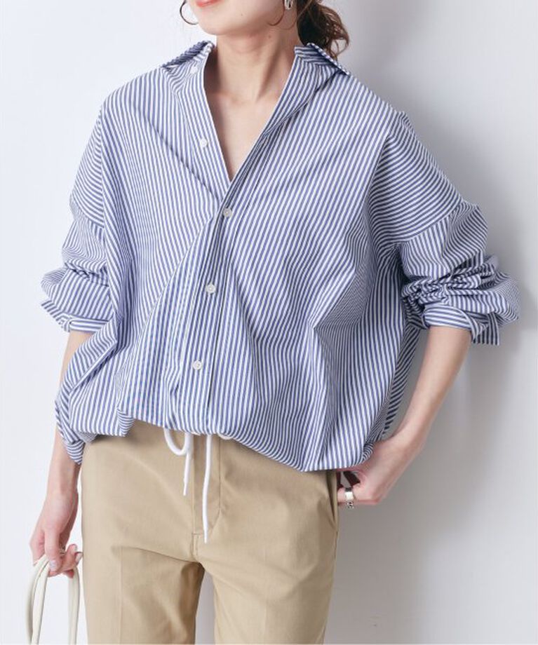 Spick and Span「《追加》CO/PEストライプヘムギャザーシャツ」|シャツ・ブラウス|