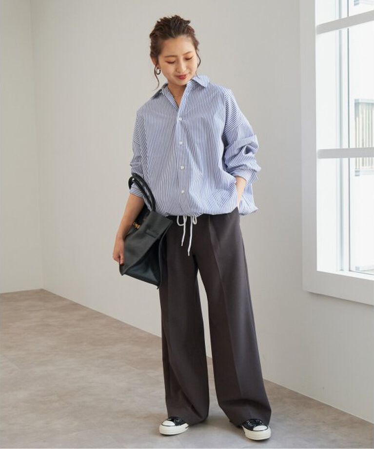 Spick and Span「《追加》CO/PEストライプヘムギャザーシャツ」|シャツ・ブラウス|
