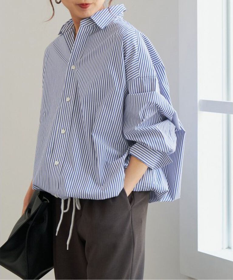 Spick and Span「《追加》CO/PEストライプヘムギャザーシャツ」|シャツ・ブラウス|
