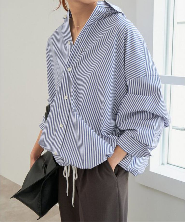 Spick and Span「《追加》CO/PEストライプヘムギャザーシャツ」|シャツ・ブラウス|