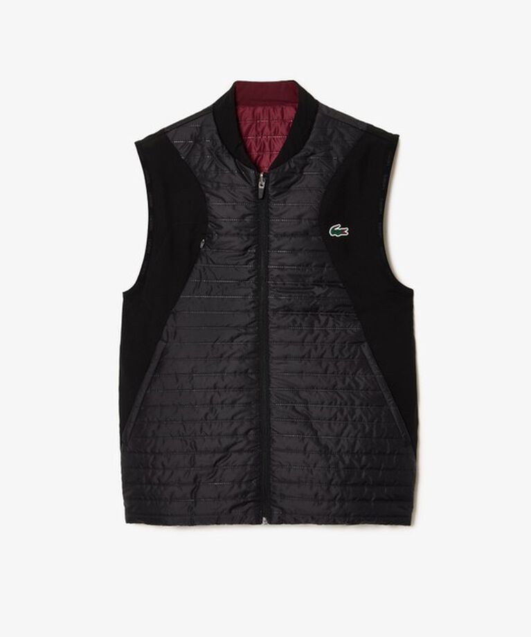 LACOSTE「リバーシブルパッデッドベスト」|ベスト・ジレ|ブラック×レッド