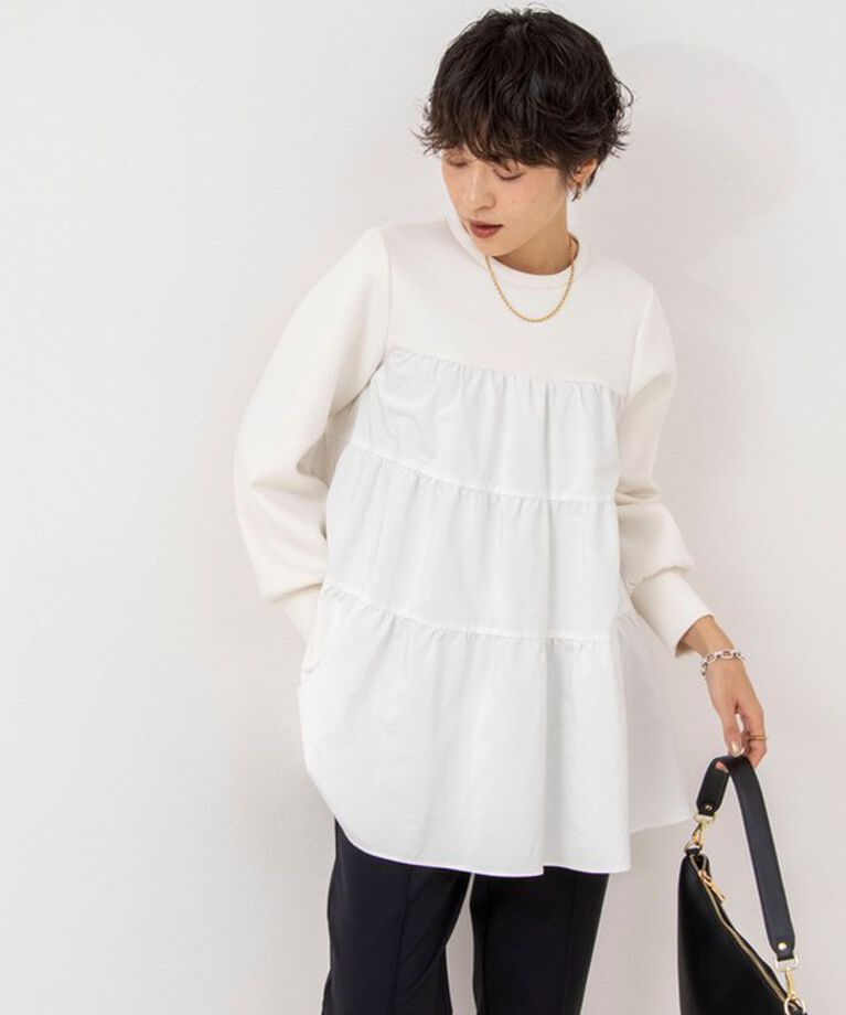 NOLLEY'S「ウォッシャブルティアード切替ダンボールプルオーバーカットソー」|Tシャツ・カットソー|