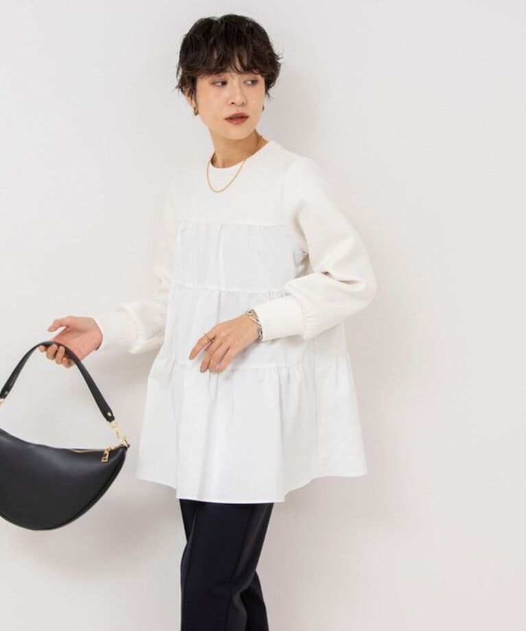 NOLLEY'S「ウォッシャブルティアード切替ダンボールプルオーバーカットソー」|Tシャツ・カットソー|