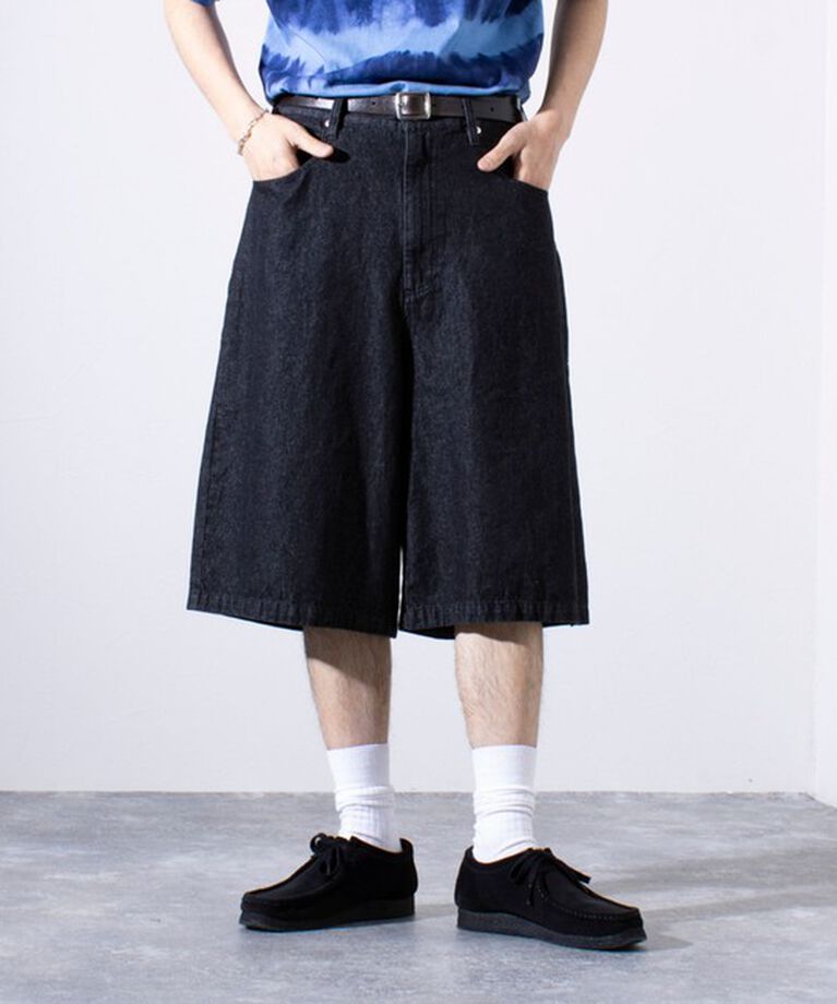 GLOSTER「【GLOSTER/グロスター】8オンスデニム ワイドショートパンツ ハーフパンツ」|その他|ブラック