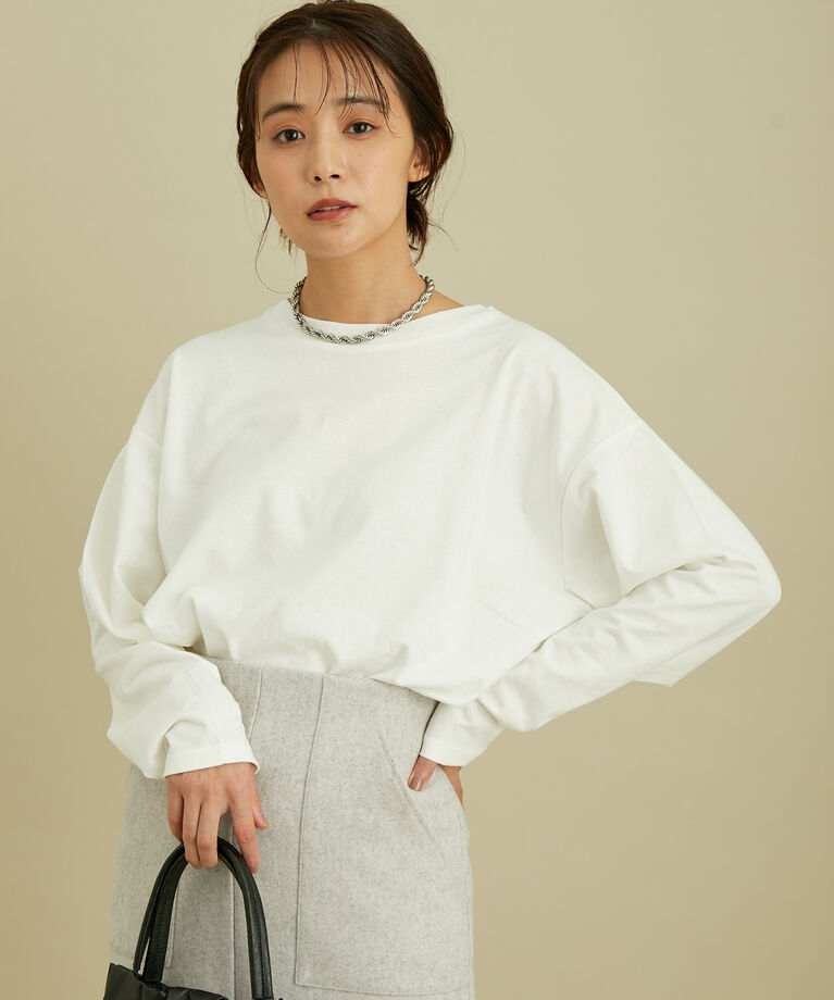VIS「綿100%。トレンドに左右されないベーシック無地ロングTシャツ」|Tシャツ・カットソー|オフホワイト(15)