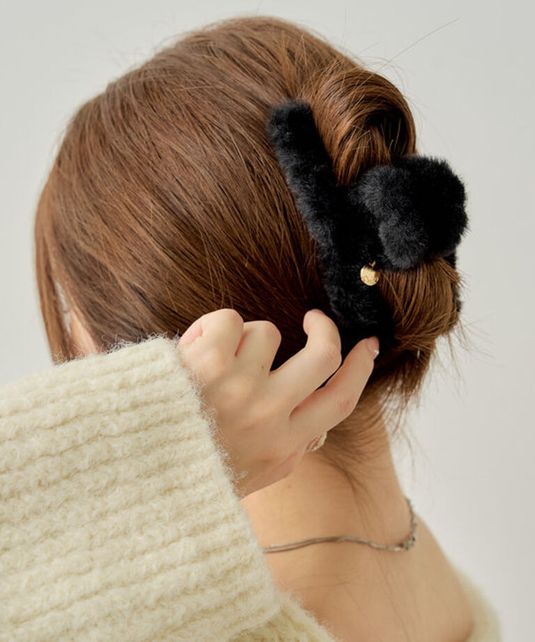  「【新色追加】ファーヘアクリップ」|その他|ブラック