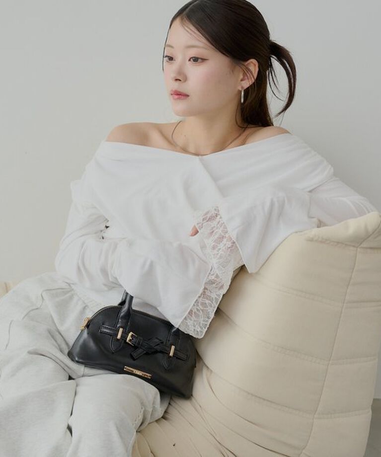 「袖フリルクロスワンショルトップス」|Tシャツ・カットソー|ホワイト