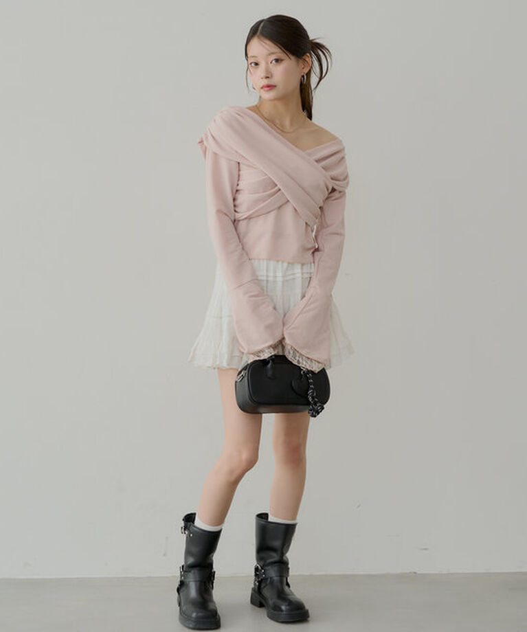  「袖フリルクロスワンショルトップス」|Tシャツ・カットソー|
