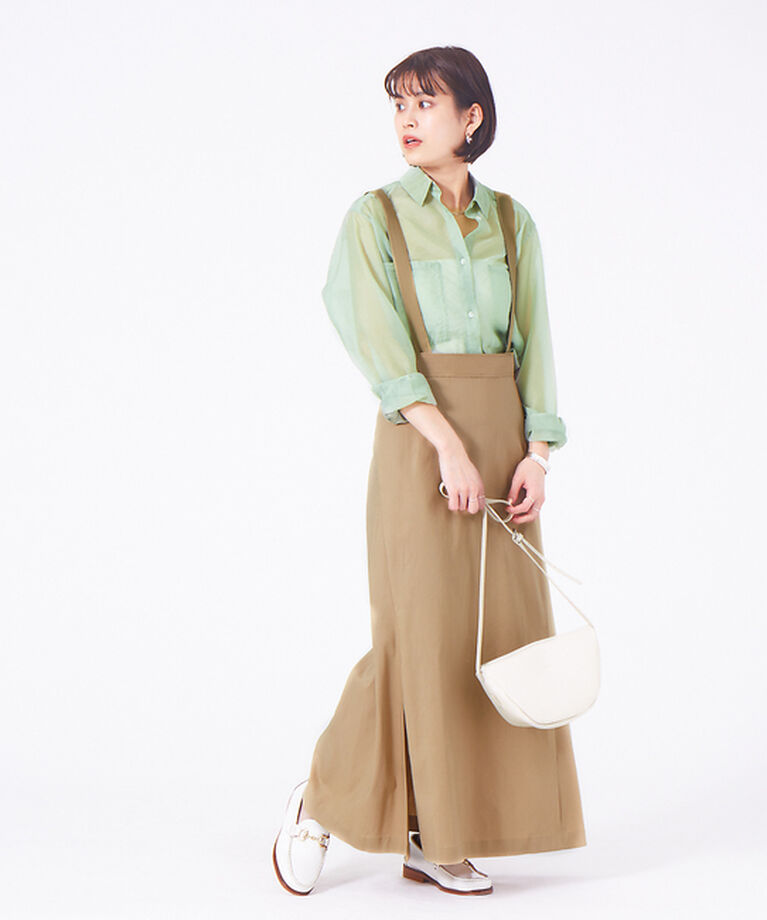 Rouge vif「【セットアップ対応】ストレッチリネンサスペンダースカート」|スカート|ベージュ