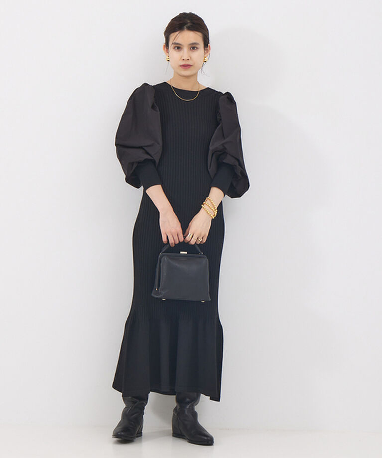 Rouge vif「ファブリック  スリーブニットワンピース」|ワンピース|ブラック