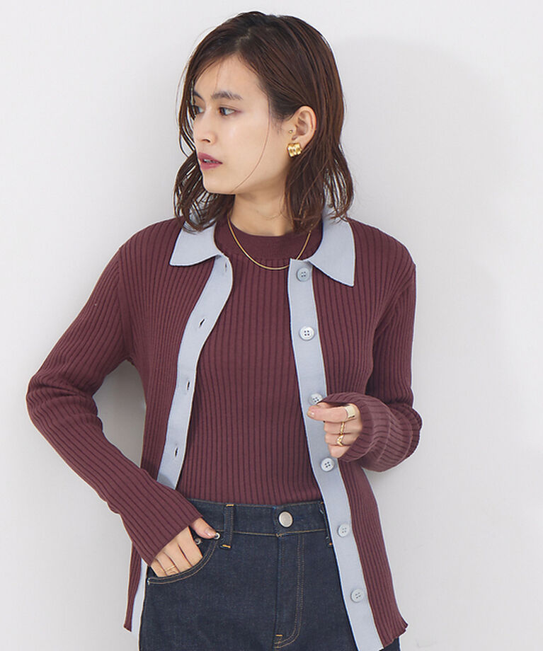 Rouge vif「コットンシルクリブカーディガン」|カーディガン|ブラウン