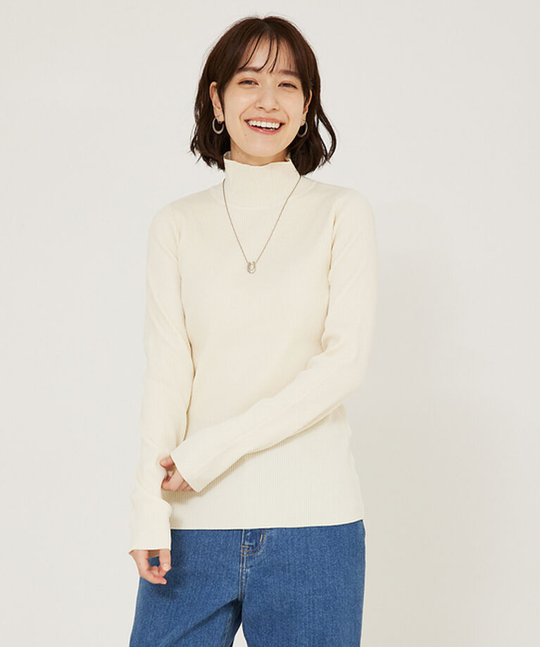 abahouse mavie「ポリエステルリブハイネックプルオーバー」|ニット・セーター|ホワイト