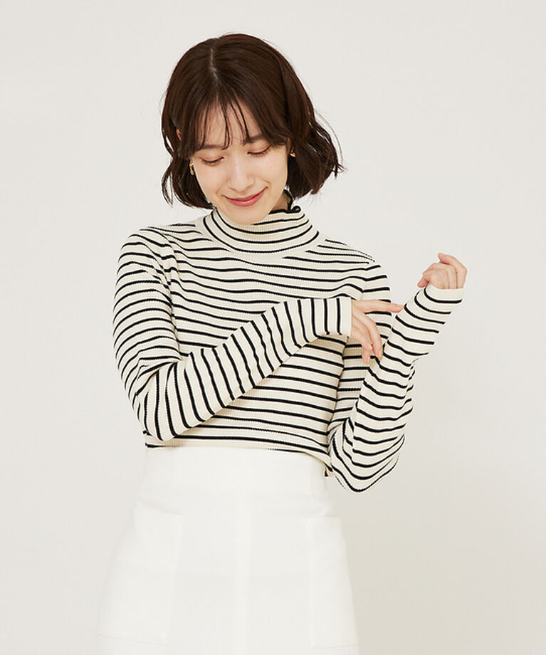 abahouse mavie「ポリエステルリブハイネックプルオーバー」|ニット・セーター|ホワイト系その他1