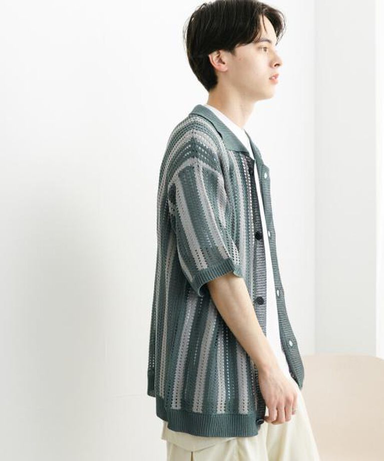 SENSE OF PLACE by URBAN RESEARCH「SENSE OF PLACE ストライプショートスリーブニットシャツ」|ニット・セーター|