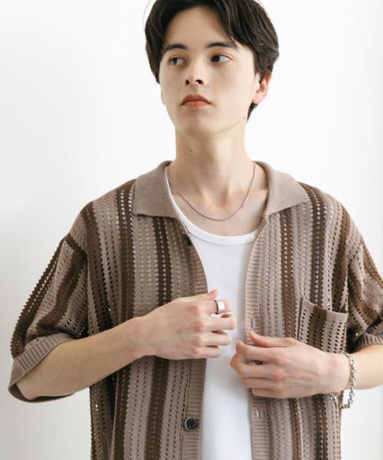 SENSE OF PLACE by URBAN RESEARCH「SENSE OF PLACE ストライプショートスリーブニットシャツ」|ニット・セーター|