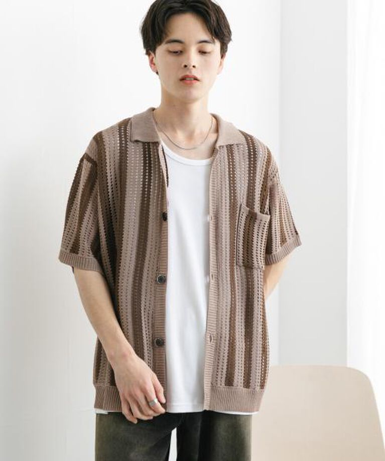 SENSE OF PLACE by URBAN RESEARCH「SENSE OF PLACE ストライプショートスリーブニットシャツ」|ニット・セーター|