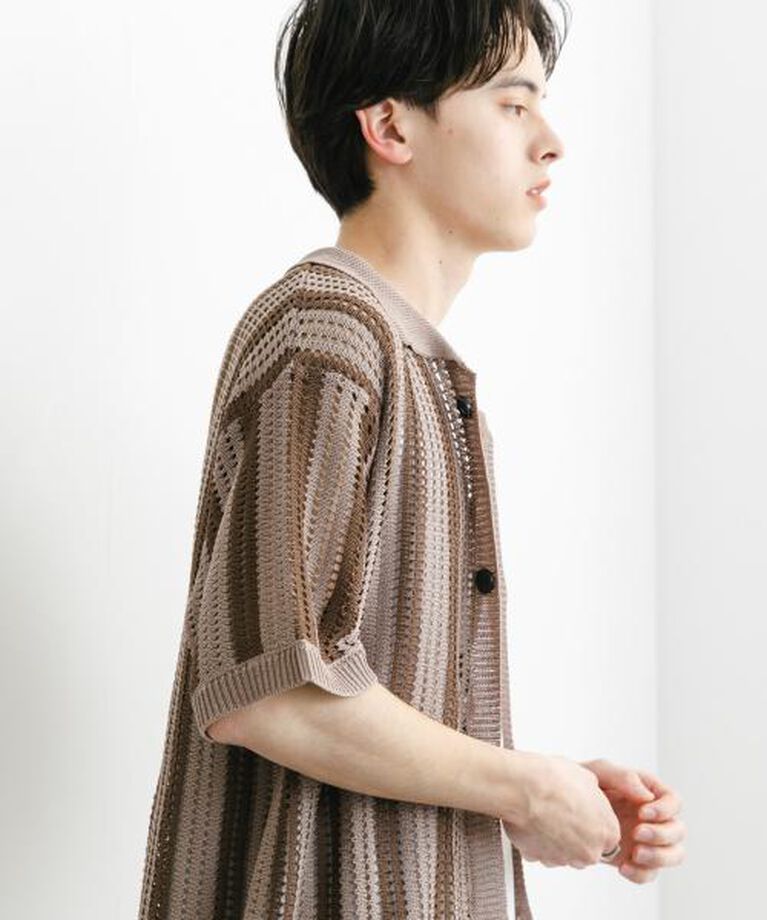SENSE OF PLACE by URBAN RESEARCH「SENSE OF PLACE ストライプショートスリーブニットシャツ」|ニット・セーター|