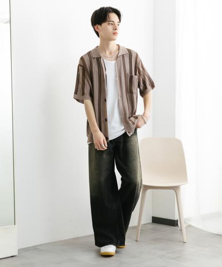 SENSE OF PLACE by URBAN RESEARCH「SENSE OF PLACE ストライプショートスリーブニットシャツ」|ニット・セーター|