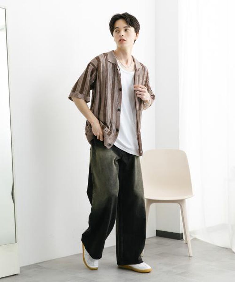 SENSE OF PLACE by URBAN RESEARCH「SENSE OF PLACE ストライプショートスリーブニットシャツ」|ニット・セーター|