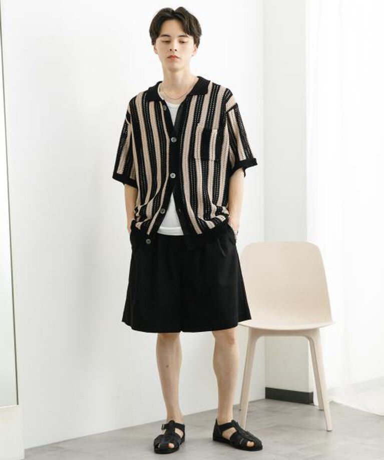 SENSE OF PLACE by URBAN RESEARCH「SENSE OF PLACE ストライプショートスリーブニットシャツ」|ニット・セーター|