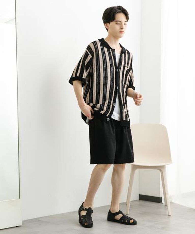 SENSE OF PLACE by URBAN RESEARCH「SENSE OF PLACE ストライプショートスリーブニットシャツ」|ニット・セーター|