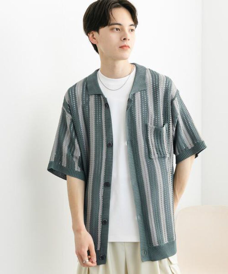 SENSE OF PLACE by URBAN RESEARCH「SENSE OF PLACE ストライプショートスリーブニットシャツ」|ニット・セーター|