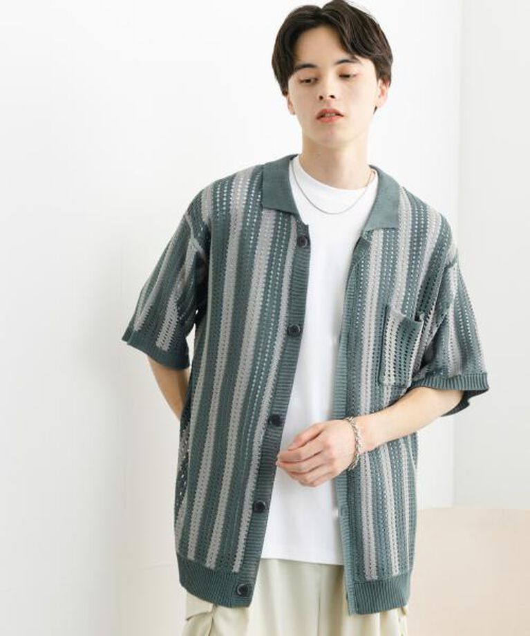 SENSE OF PLACE by URBAN RESEARCH「SENSE OF PLACE ストライプショートスリーブニットシャツ」|ニット・セーター|