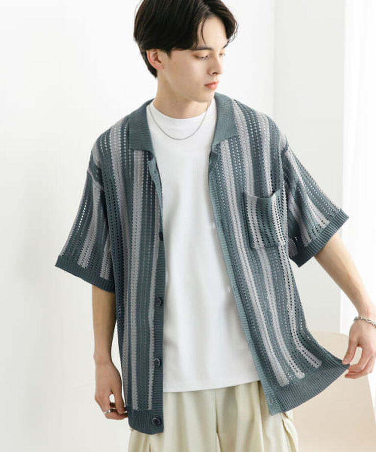 SENSE OF PLACE by URBAN RESEARCH「SENSE OF PLACE ストライプショートスリーブニットシャツ」|ニット・セーター|MINT