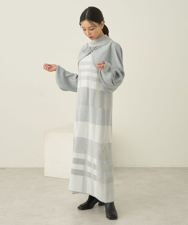 earth music&ecology「Set2点ショートニット+チェックワンピース」|ワンピース|
