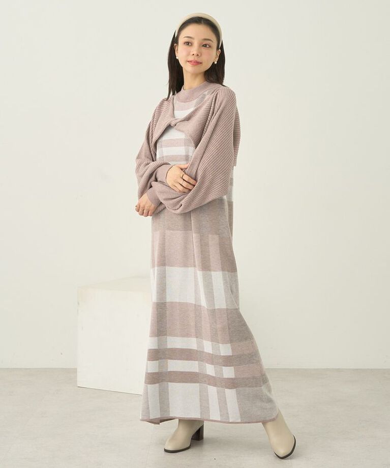 earth music&ecology「Set2点ショートニット+チェックワンピース」|ワンピース|