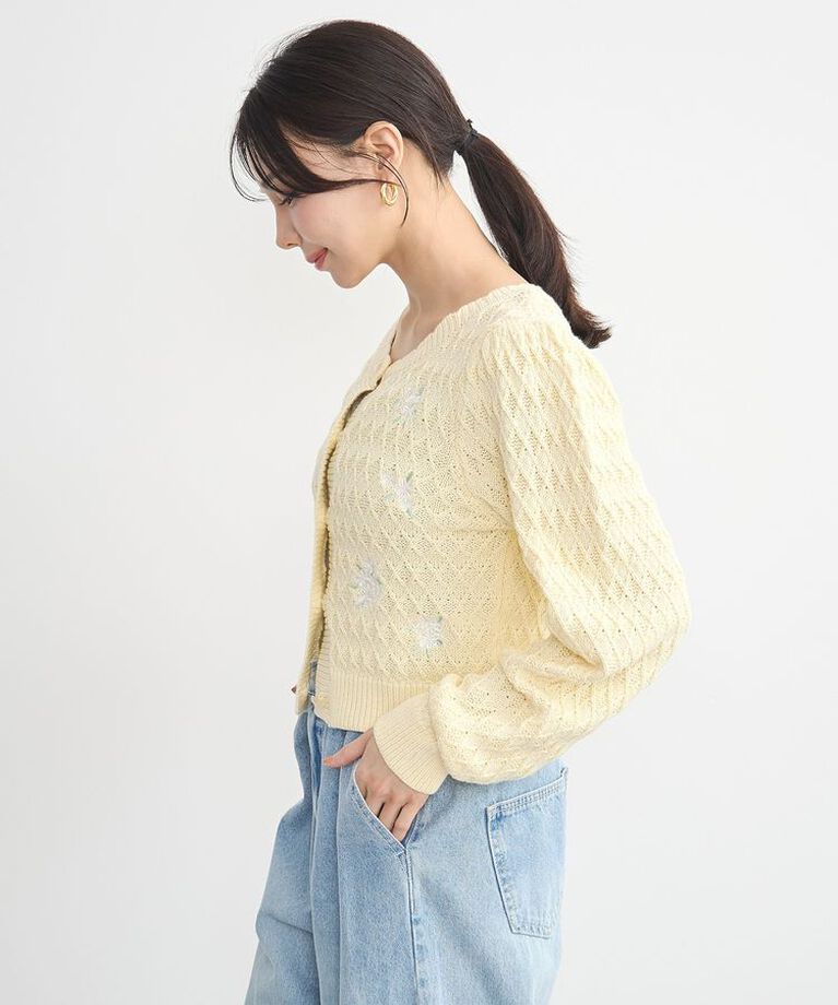 earth music&ecology「フラワー刺繍カーディガン」|カーディガン|