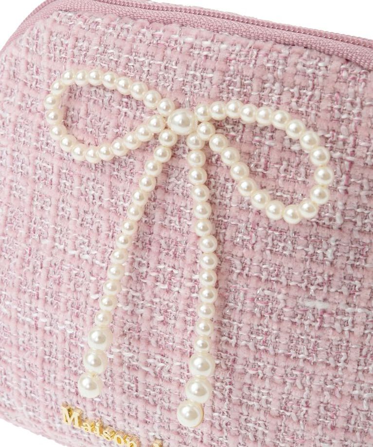 Maison de FLEUR「ピンクツイードパールリボンラウンドポーチ」|ポーチ|