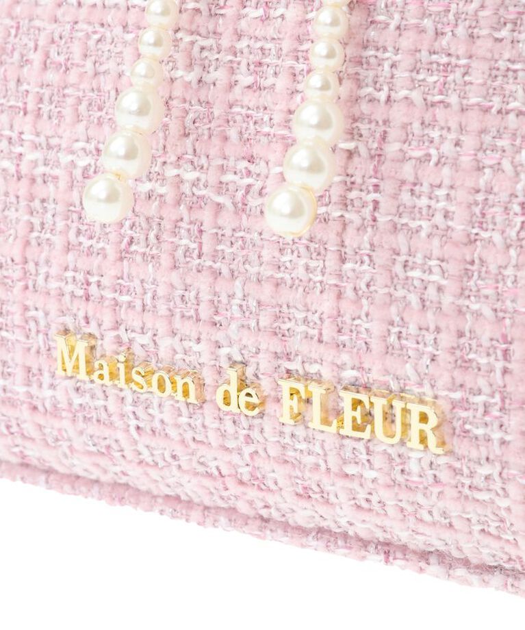 Maison de FLEUR「ピンクツイードパールリボンラウンドポーチ」|ポーチ|