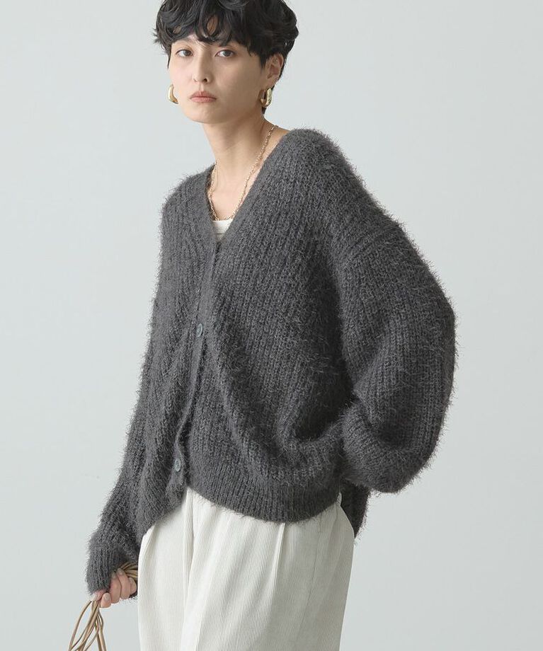 AMERICAN HOLIC「Vネックシャギーニットカーディガン」|カーディガン|Charcoal Gray