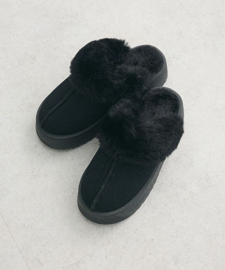 Green Parks「・minia フェイクムートンスリッパ」|サンダル|Black