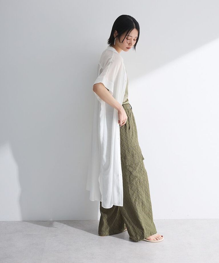 Green Parks「半袖シアーシャツワンピース」|ワンピース|Off White