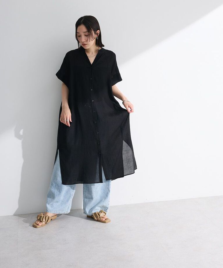 Green Parks「半袖シアーシャツワンピース」|ワンピース|
