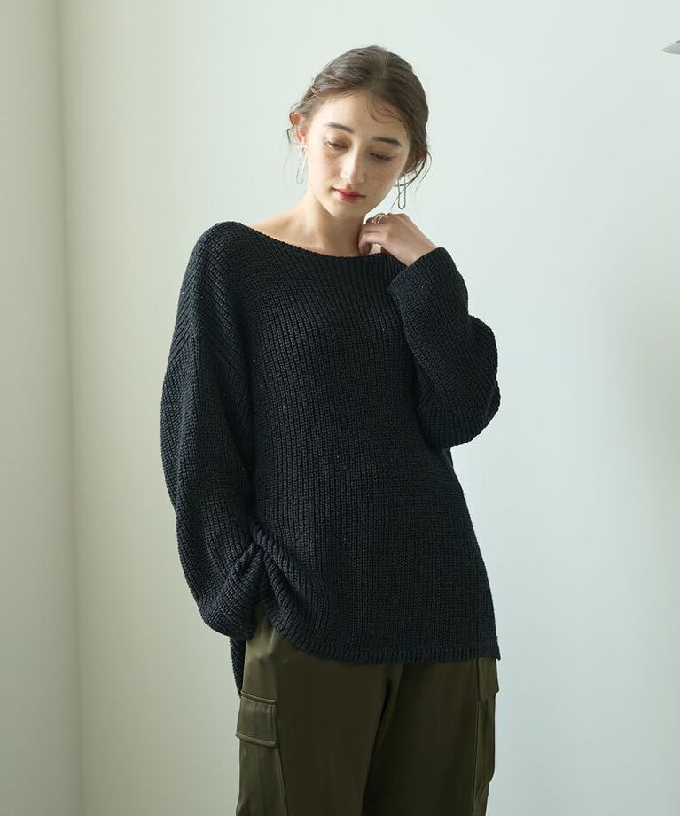 YECCA VECCA「スパンコールボートネックニット」|ニット・セーター|Black
