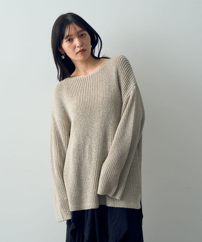 YECCA VECCA「スパンコールボートネックニット」|ニット・セーター|Light beige