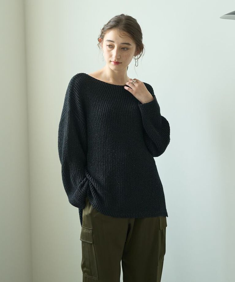YECCA VECCA「スパンコールボートネックニット」|ニット・セーター|